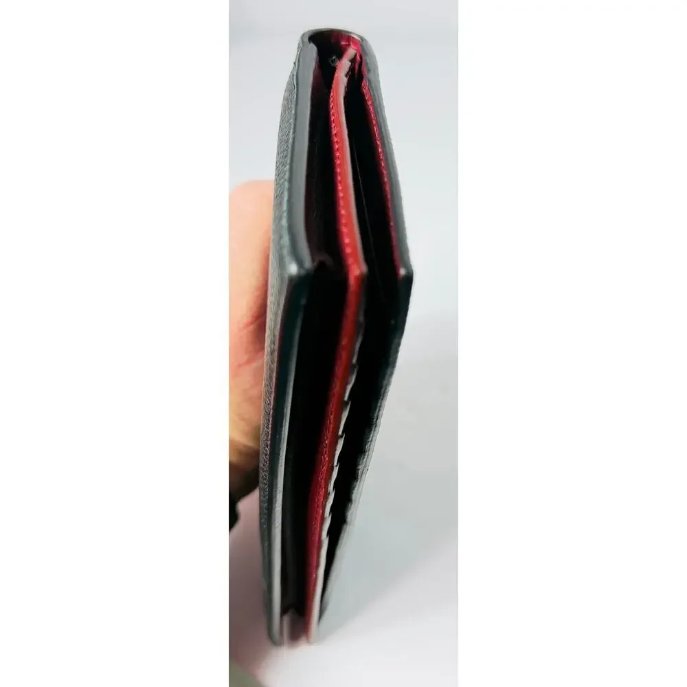 BVLGARI Black Pebbled Calfskin Leather Long Bifold Wallet Unisex‎ Metal Logo